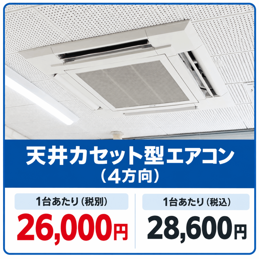 業務用エアコン洗浄料金|天井カセット型4方向
